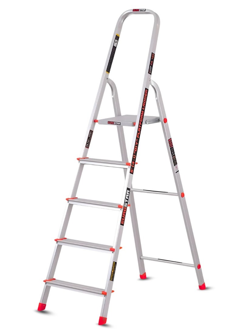 Eurostar Lightweight & Strong 5 Steps ladder for home With Anti Slip Shoes Aluminium Ladder  (With Platform) - Image 1